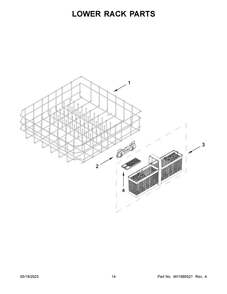 Lower Rack Parts Diagram and Parts List for KDFE204KWH2  KitchenAid Dishwasher
