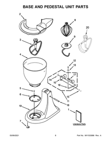 Base And Pedestal Unit Parts Diagram and Parts List for KSM85PSQMY0  Whirlpool Mixer