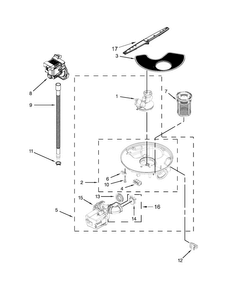 Pump, Washarm And Motor Parts Diagram and Parts List for WDF520PADM5  Whirlpool Dishwasher