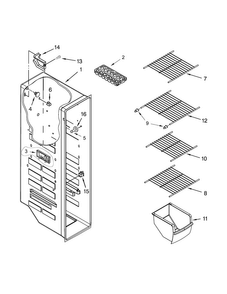 Freezer Liner Parts Diagram and Parts List for WRS325FNAE01  Whirlpool Refrigerator