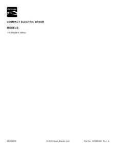 Cover Sheet Diagram and Parts List for 11084422610  Kenmore Dryer