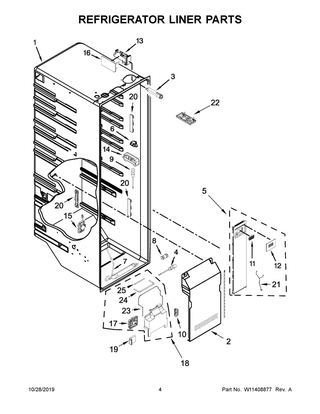 Refrigerator Liner Parts Diagram and Parts List for KRSF705HBS00  Whirlpool Refrigerator