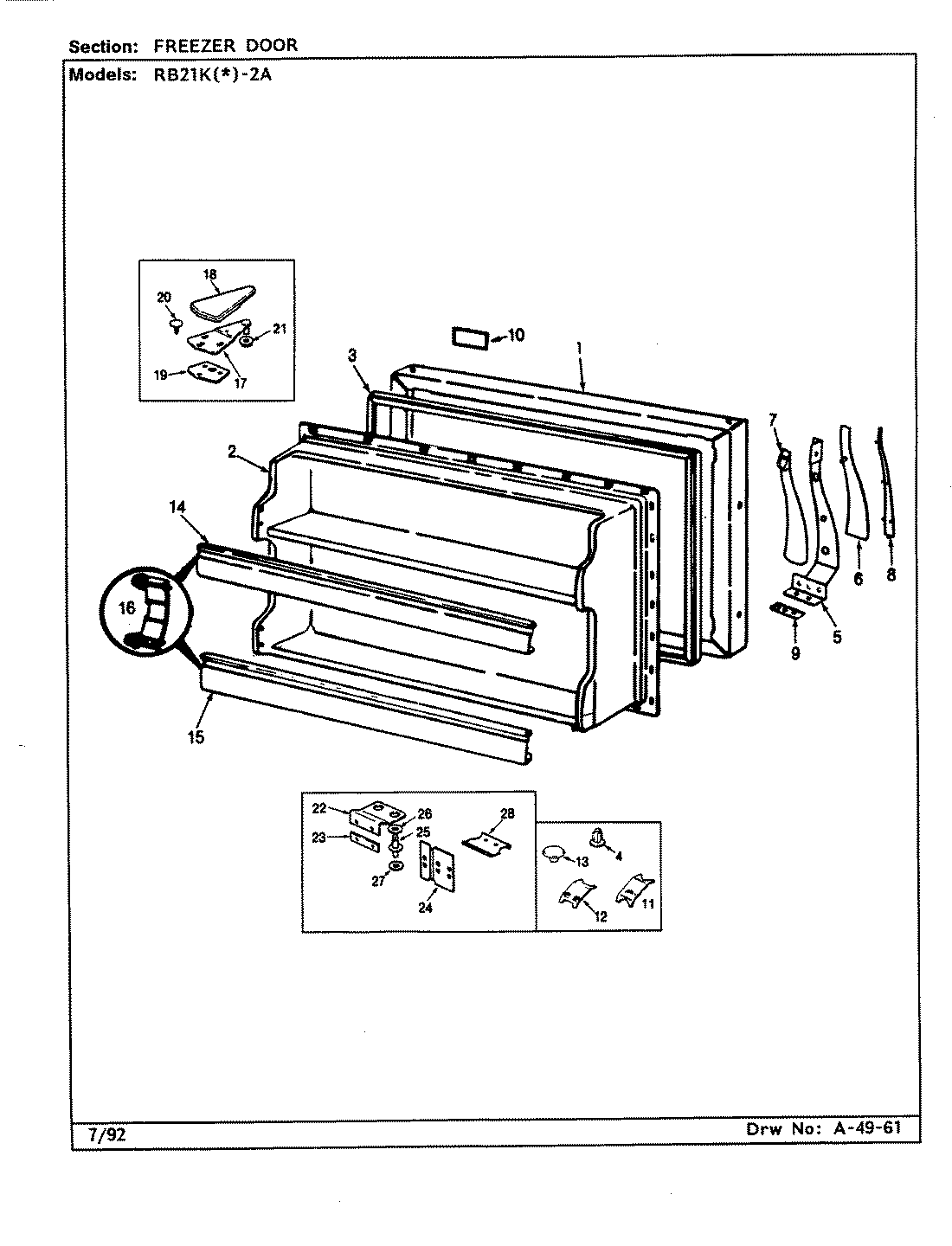 02 - FREEZER DOOR Diagram and Parts List for RB21KN-2A  Whirlpool Refrigerator