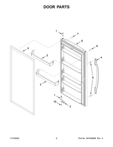 Door Parts Diagram and Parts List for WZF56R16DW09  Whirlpool Freezer