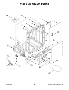 Tub And Frame Parts Diagram and Parts List for KDFE104KPS3  KitchenAid Dishwasher