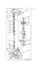 Gearcase Diagram and Parts List for 110C92962200  Kenmore Washer Dryer Combo