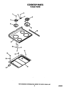 Cooktop Diagram and Parts List for F7907W0  Roper Range