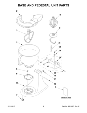 05 - BASE AND PEDESTAL UNIT PARTS Diagram and Parts List for 5KSM150PSACP0  Whirlpool Mixer