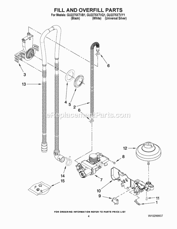 FILL AND OVERFILL PARTS Diagram and Parts List for GU2275XTVY1  Whirlpool Dishwasher