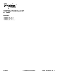 Cover Sheet Diagram and Parts List for WDF550SAFW0  Whirlpool Dishwasher
