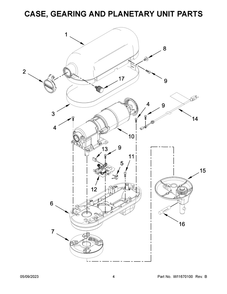 Case, Gearing And Planetary Unit Parts Diagram and Parts List for KSM8990OB1  KitchenAid Mixer
