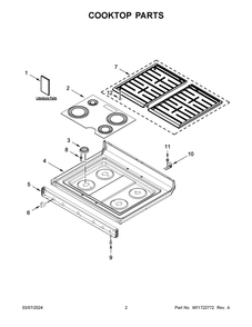 Cooktop Parts Diagram and Parts List for WFGS3530RW0  Whirlpool Range