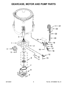 Gearcase, Motor And Pump Parts Diagram and Parts List for 11021112021  Kenmore Washer