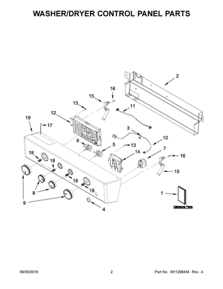 Washer/dryer Control Panel Parts Diagram and Parts List for WETLV27HW1  Whirlpool Washer Dryer Combo