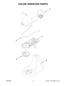 02 - Color Variation Parts Diagram and Parts List for 5KSM150PSRPT5  Whirlpool Mixer