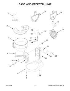 Base And Pedestal Unit Diagram and Parts List for 5KSM70SHXCCA0  KitchenAid Mixer