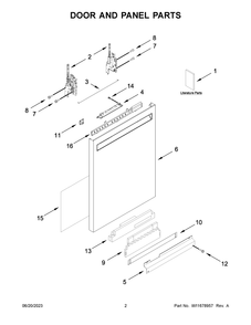 Door And Panel Parts Diagram and Parts List for KDFE104KWH2  KitchenAid Dishwasher