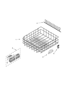 Lower Rack Parts Diagram and Parts List for KDTE104ESS0  KitchenAid Dishwasher
