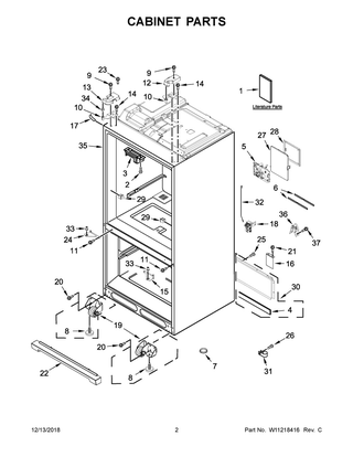 Cabinet Parts Diagram and Parts List for WRF757SDHV00  Whirlpool Refrigerator