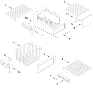 Freezer Shelf Parts Diagram and Parts List for JBSFS48NMX25  Whirlpool Refrigerator