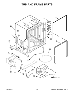 06 - TUB AND FRAME PARTS Diagram and Parts List for KDTM504EPA2  Whirlpool Dishwasher
