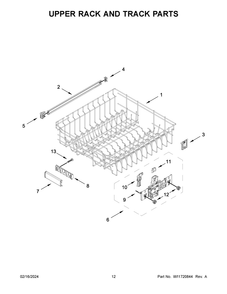Upper Rack And Track Parts Diagram and Parts List for KDFE204KWH3  KitchenAid Dishwasher