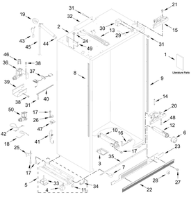 Cabinet Parts Diagram and Parts List for JBSFS42NMX25  Whirlpool Refrigerator