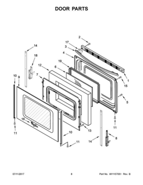 05 - Door Parts Diagram and Parts List for WFE525S0HZ0  Whirlpool Range