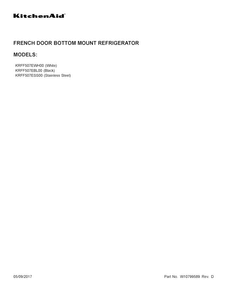 Cover Sheet Diagram and Parts List for KRFF507EBL00  KitchenAid Refrigerator