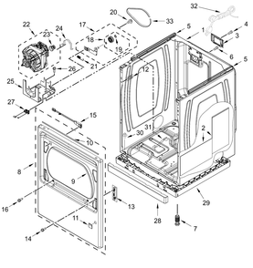 Cabinet Parts Diagram and Parts List for MGD7230HC4,MGD7230HW4  Whirlpool Dryer