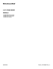 Cover Sheet Diagram and Parts List for KL26M1XOB5  KitchenAid Mixer