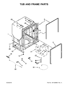 Tub And Frame Parts Diagram and Parts List for IUD8010DS3  Whirlpool Dishwasher