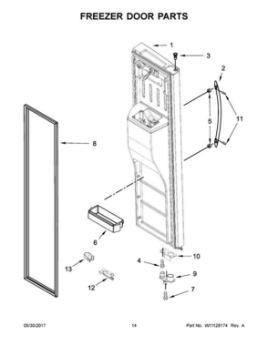 08 - Freezer Door Parts Diagram and Parts List for WRS571CIDM02  Whirlpool Refrigerator