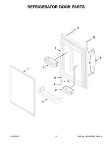 Refrigerator Door Parts Diagram and Parts List for WRB329LFBM02  Whirlpool Refrigerator