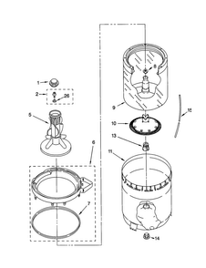 Agitator, Basket And Tub Diagram and Parts List for LSR5132JQ1  Whirlpool Washer