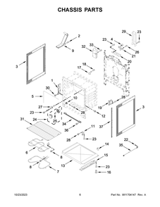 Chassis Parts Diagram and Parts List for YWFE505W0JW4  Whirlpool Range
