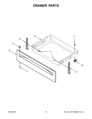 Drawer Parts Diagram and Parts List for WFC150M0EB4  Whirlpool Range
