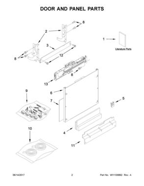 02 - DOOR AND PANEL PARTS Diagram and Parts List for KDTM504EPA2  Whirlpool Dishwasher