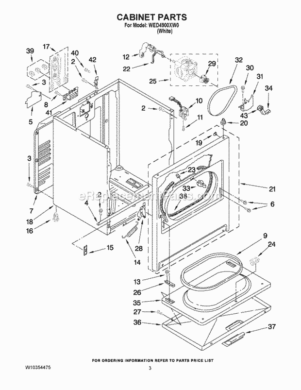 CABINET PARTS Diagram and Parts List for WED4900XW0  Whirlpool Dryer