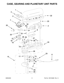 Case, Gearing And Planetary Unit Parts Diagram and Parts List for KV25G0XCU5  Whirlpool Mixer