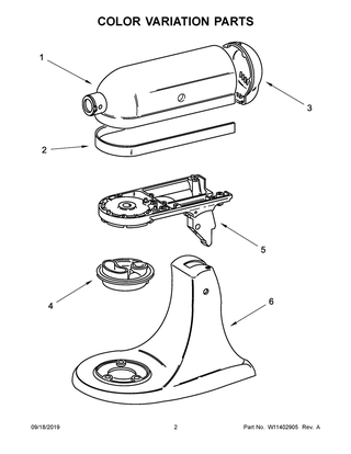 Color Variation Parts Diagram and Parts List for 5KSM156HMBLM4  Whirlpool Mixer