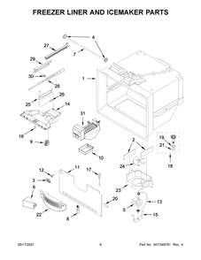 Freezer Liner And Icemaker Parts Diagram and Parts List for WRF532SMHV03  Whirlpool Refrigerator