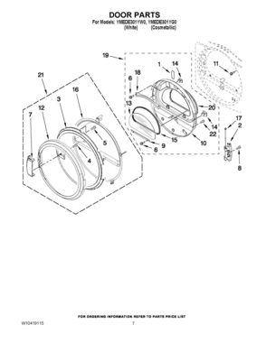 04 - DOOR PARTS Diagram and Parts List for YMEDE301YW0  Whirlpool Dryer