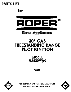 Front Cover Diagram and Parts List for FGP320VN0  Roper Range