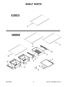 Shelf Parts Diagram and Parts List for WRT148FZDW05  Whirlpool Refrigerator