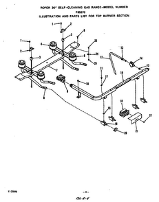Top Burner Diagram and Parts List for F8557*0  Roper Range