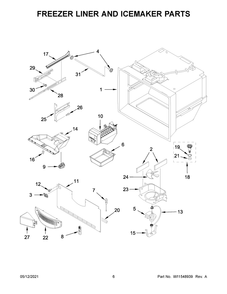 Freezer Liner And Icemaker Parts Diagram and Parts List for WRF535SMHZ07  Whirlpool Refrigerator