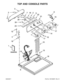 Top And Console Parts Diagram and Parts List for 4KWED4915FW0  Whirlpool Dryer