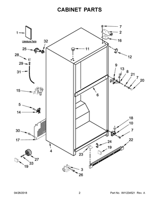 Cabinet Parts Diagram and Parts List for WRT541SZHV00  Whirlpool Refrigerator