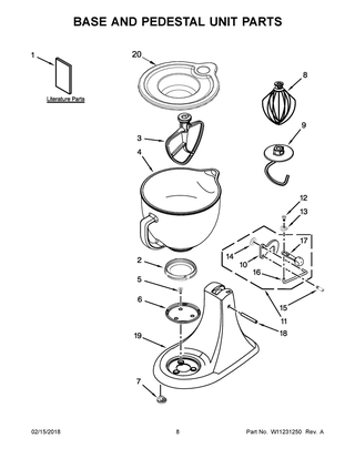 Base And Pedestal Unit Parts Diagram and Parts List for KSM154GBQ3PT0  Whirlpool Mixer